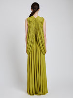Proenza Schouler Back full length image of model wearing Bari Dress In Gauzy Jersey in Olive