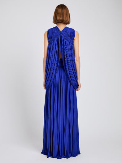 Proenza Schouler Back full length image of model wearing Bari Dress In Gauzy Jersey in Cobalt