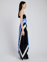 Proenza Schouler Side full length image of model wearing Fia Dress In Technical Crepe in Sky Blue Multi