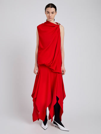 Proenza Schouler Front full length image of model wearing Denise Dress In Light Matte Double Crepe in Red