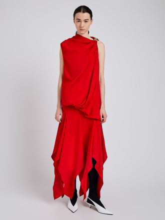 Proenza Schouler Front full length image of model wearing Denise Dress In Light Matte Double Crepe in Red