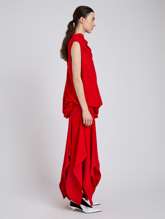 Proenza Schouler Side full length image of model wearing Denise Dress In Light Matte Double Crepe in Red