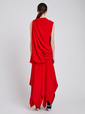 Proenza Schouler Back full length image of model wearing Denise Dress In Light Matte Double Crepe in Red