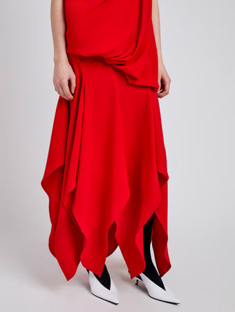 Proenza Schouler Detail image of model wearing Denise Dress In Light Matte Double Crepe in Red