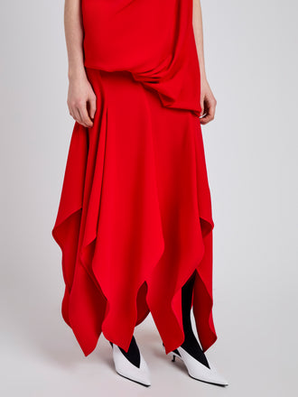 Proenza Schouler Detail image of model wearing Denise Dress In Light Matte Double Crepe in Red
