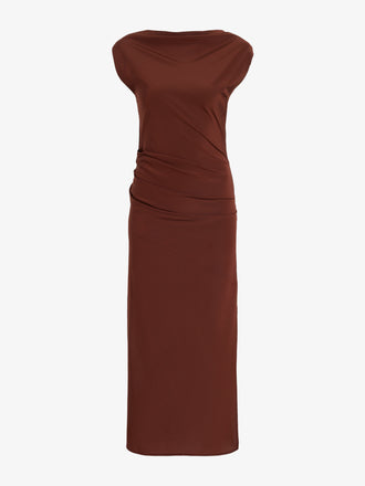 Proenza Schouler Still Life image of Tasa Dress In Silk Viscose in Mahogany