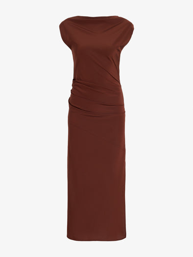 Proenza Schouler Still Life image of Tasa Dress In Silk Viscose in Mahogany