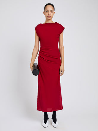 Proenza Schouler Front full length image of model wearing Tasa Dress In Silk Viscose in Scarlet