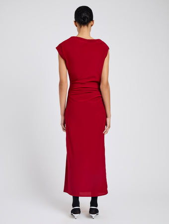 Proenza Schouler Back full length image of model wearing Tasa Dress In Silk Viscose in Scarlet