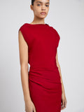 Proenza Schouler Detail image of model wearing Tasa Dress In Silk Viscose in Scarlet