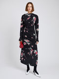 Proenza Schouler Front full length image of model wearing Trudie Dress In Printed Silk Viscose in Black Multi