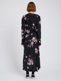 Proenza Schouler Back full length image of model wearing Trudie Dress In Printed Silk Viscose in Black Multi