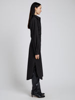 Proenza Schouler Side full length image of model wearing Flora Dress In Bi Stretch Cotton Nylon in Black