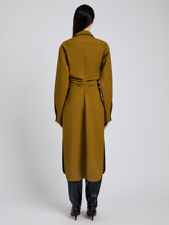 Proenza Schouler Back full length image of model wearing Flora Dress In Bi Stretch Cotton Nylon in Fatigue