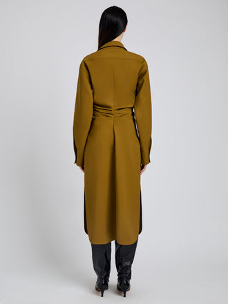 Proenza Schouler Back full length image of model wearing Flora Dress In Bi Stretch Cotton Nylon in Fatigue