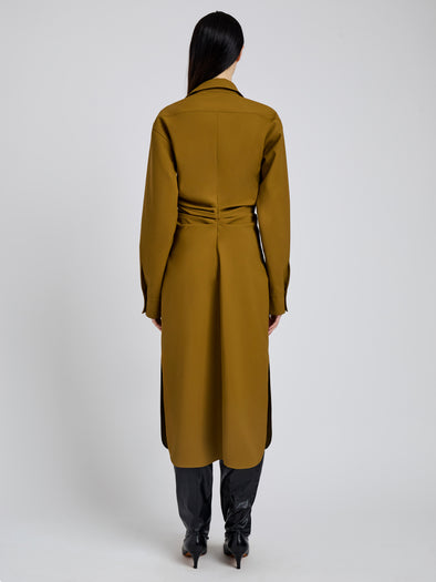 Proenza Schouler Back full length image of model wearing Flora Dress In Bi Stretch Cotton Nylon in Fatigue