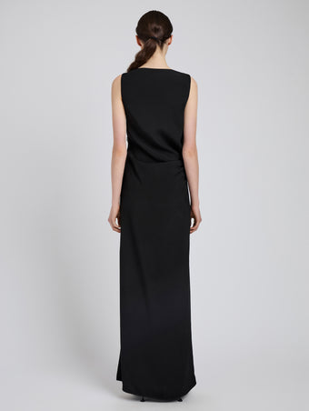 Proenza Schouler Back full length image of model wearing Indria Dress In Matte Double Crepe in Black