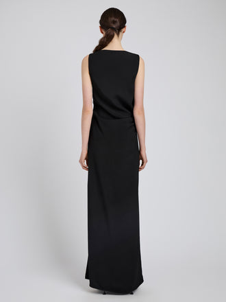 Proenza Schouler Back full length image of model wearing Indria Dress In Matte Double Crepe in Black