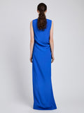 Proenza Schouler Back full length image of model wearing Indria Dress In Matte Double Crepe in New Blue