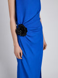 Proenza Schouler Detail image of model wearing Indria Dress In Matte Double Crepe in New Blue