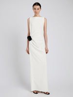 Proenza Schouler Front full length image of model wearing Indria Dress in Matte Double Crepe in White