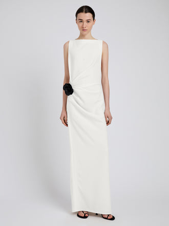 Proenza Schouler Front full length image of model wearing Indria Dress in Matte Double Crepe in White