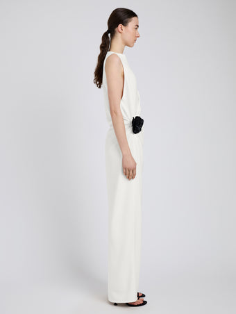 Proenza Schouler Side full length image of model wearing Indria Dress in Matte Double Crepe in White