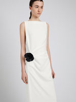 Proenza Schouler Detail image of model wearing Indria Dress in Matte Double Crepe in White