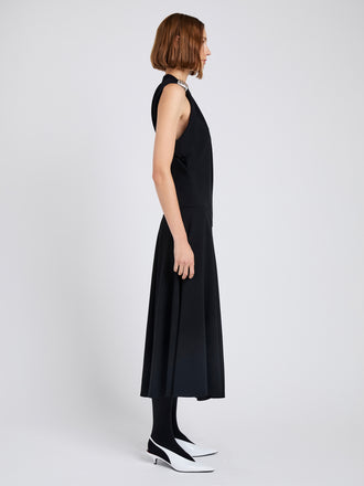 Proenza Schouler Side full length image of model wearing Rue Dress In Light Matte Double Crepe in Black