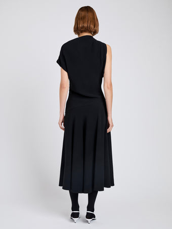 Proenza Schouler Back full length image of model wearing Rue Dress In Light Matte Double Crepe in Black