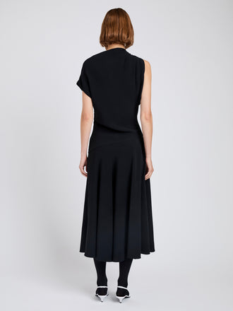 Proenza Schouler Back full length image of model wearing Rue Dress In Light Matte Double Crepe in Black