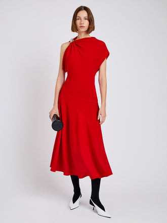 Proenza Schouler Front full length image of model wearing Rue Dress In Light Matte Double Crepe in Red