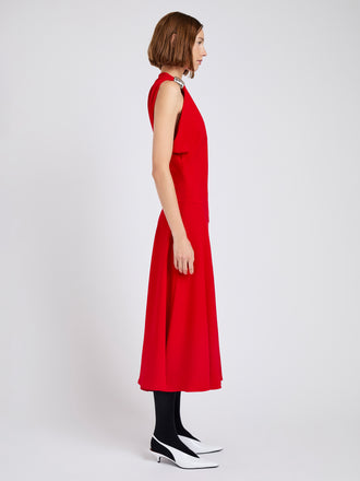 Proenza Schouler Side full length image of model wearing Rue Dress In Light Matte Double Crepe in Red
