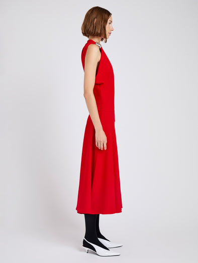 Proenza Schouler Side full length image of model wearing Rue Dress In Light Matte Double Crepe in Red