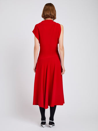Proenza Schouler Back full length image of model wearing Rue Dress In Light Matte Double Crepe in Red