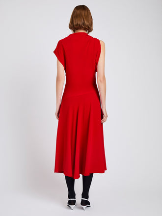 Proenza Schouler Back full length image of model wearing Rue Dress In Light Matte Double Crepe in Red