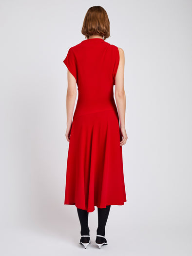Proenza Schouler Back full length image of model wearing Rue Dress In Light Matte Double Crepe in Red