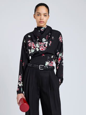 Proenza Schouler Front cropped image of model wearing Ysabelle Top In Printed Silk Viscose in Black Multi