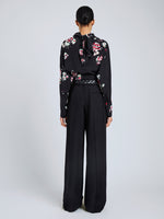 Proenza Schouler Back full length image of model wearing Ysabelle Top In Printed Silk Viscose in Black Multi