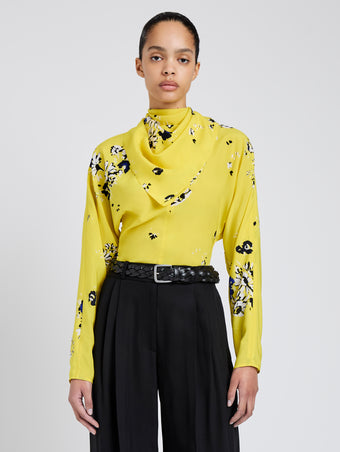 Proenza Schouler Front cropped image of model wearing Ysabelle Top In Printed Silk Viscose in Yellow Multi