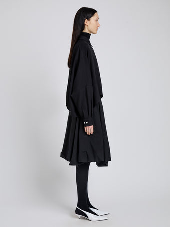Proenza Schouler Side full length image of model wearing Zad Top In Classic Twill in Black