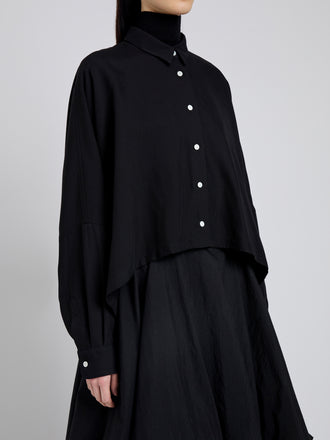 Proenza Schouler Detail image of model wearing Zad Top In Classic Twill in Black