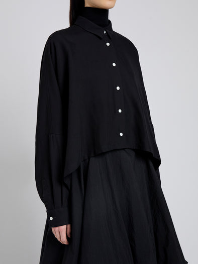 Proenza Schouler Detail image of model wearing Zad Top In Classic Twill in Black