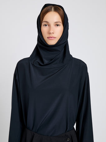 Proenza Schouler Detail image of model wearing Solene Top In Silk Viscose in Anthracite