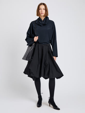 Proenza Schouler Front full length image of model wearing Solene Top In Silk Viscose in Anthracite