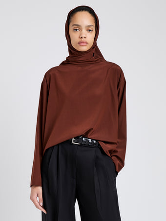 Proenza Schouler Front cropped image of model wearing Solene Top In Silk Viscose in Mahogany