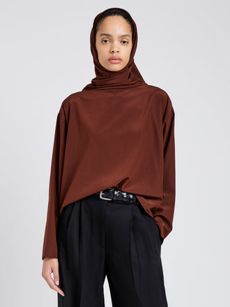 Proenza Schouler Front cropped image of model wearing Solene Top In Silk Viscose in Mahogany