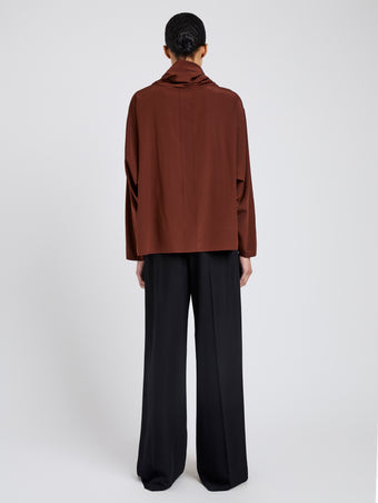 Proenza Schouler Back full length image of model wearing Solene Top In Silk Viscose in Mahogany