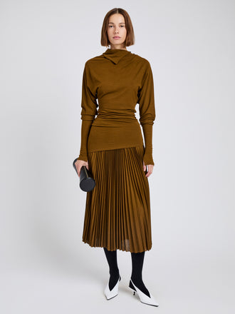 Proenza Schouler Front full length image of model wearing Golda Top In Jersey in Tobacco