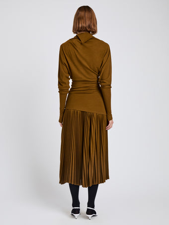 Proenza Schouler Back full length image of model wearing Golda Top In Jersey in Tobacco